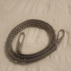 Womans Braided Silver Rhinestone Gunmetal Black Faux Snakeskin Belt Accessory
